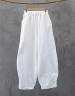 cambioprcaribe White / One Size Japanese Zen Cotton Linen Palazzo Pants  | Zen