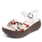 cambioprcaribe white printing / 5 Handmade Retro Floral Platform Leather Sandals