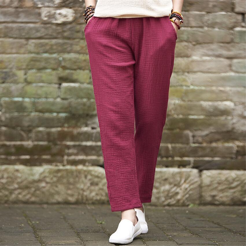 cambioprcaribe wine red / M Plus Size Linen Pants