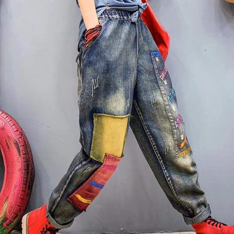 High Waisted Boyfriend Patchwork Jeans