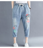 cambioprcaribe Women's Jeans Vintage Cartoon Embroidered Boyfriend Jeans