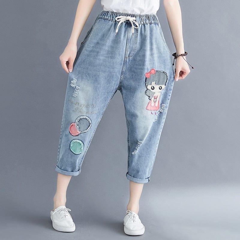 cambioprcaribe Women's Jeans Vintage Cartoon Embroidered Boyfriend Jeans
