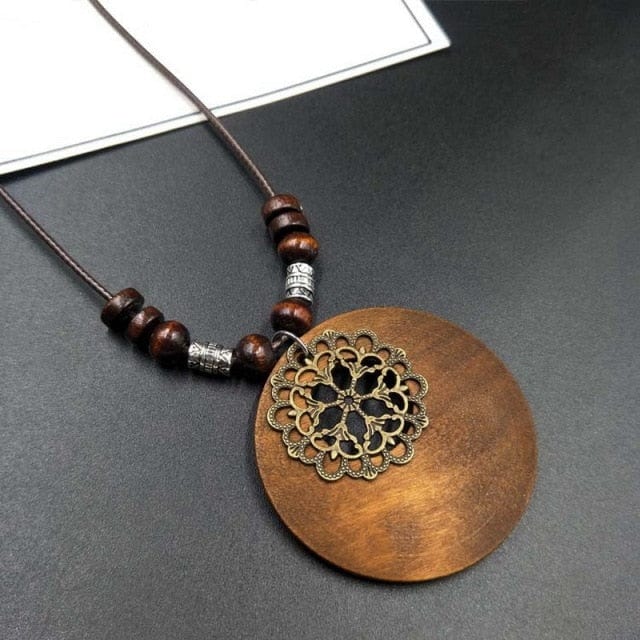 cambioprcaribe wooden necklace Mandala Wooden Pendant Necklace