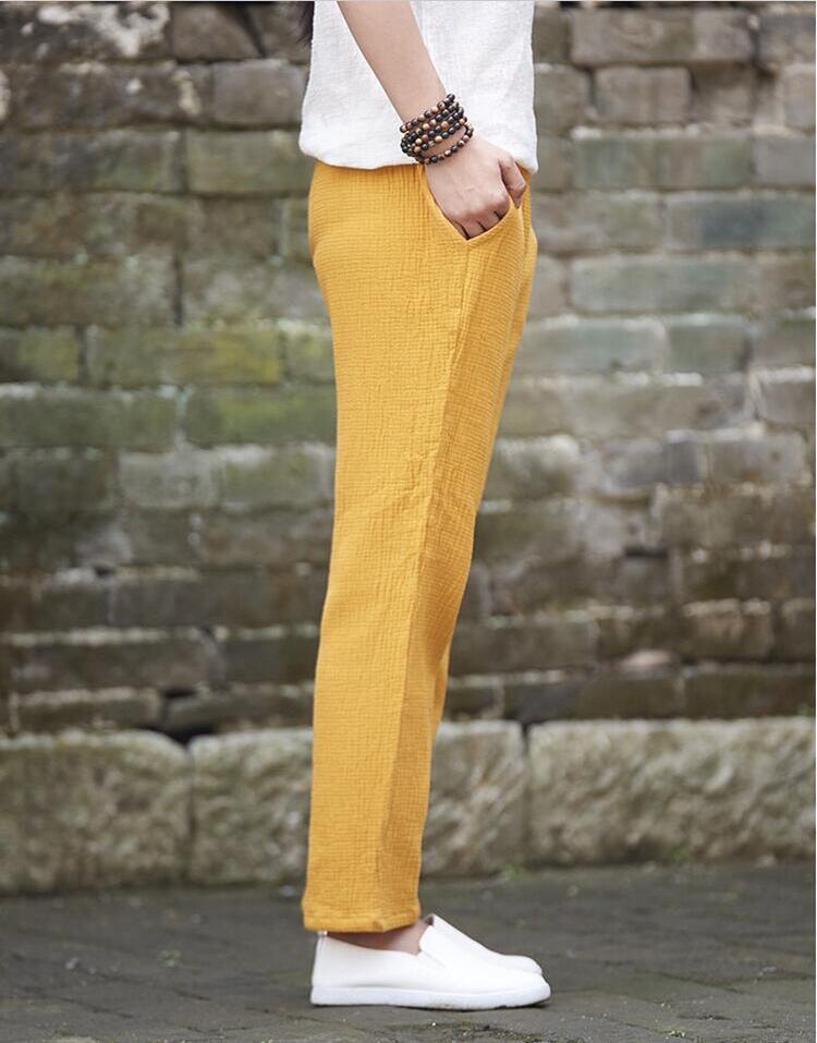 cambioprcaribe Yellow / M Plus Size Linen Pants