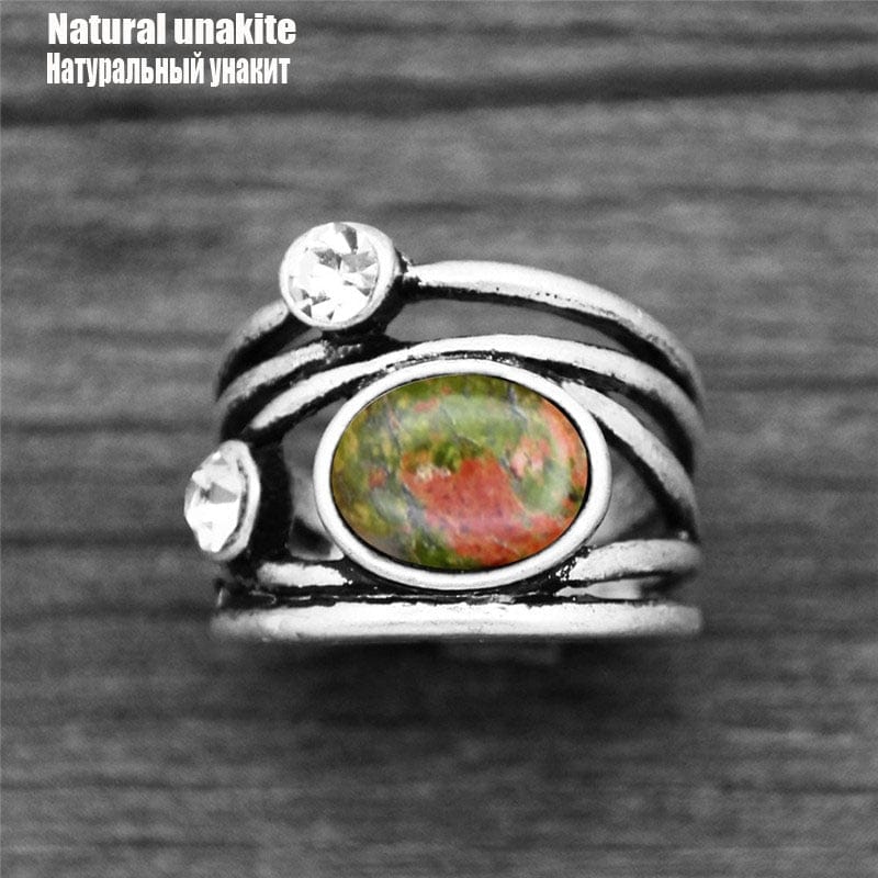 cambioprcaribe 6 / Natural Unakite Natural Stone Plant Ring