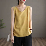 cambioprcaribe 6622 Yellow / S Mimy Cotton Line V-neck Top