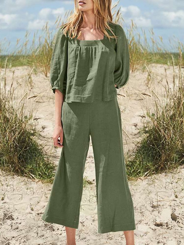 cambioprcaribe Army Green / S Henna Cotton Two Piece Suit | OOTD