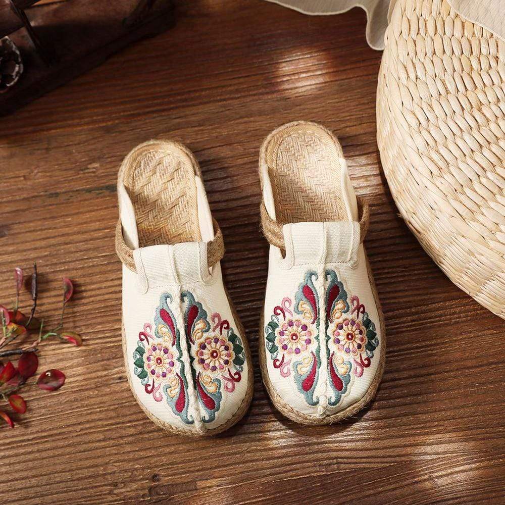 cambioprcaribe Asian Embroidery Hemp & Cotton Loafers