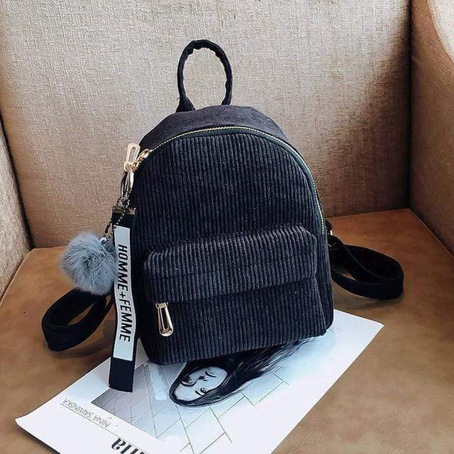 cambioprcaribe Backpack Black / 24x18x10cm Corduroy Mini Backpack Purse