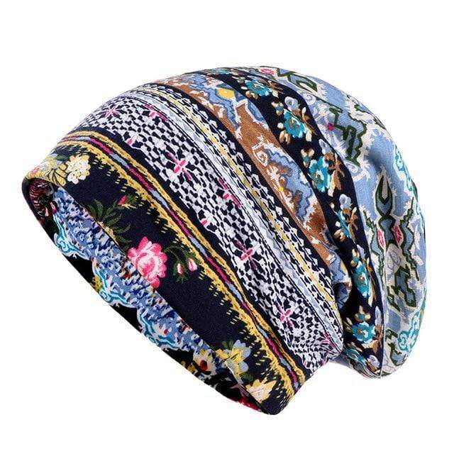 cambioprcaribe Beanie Hats Blue Hippie Sunflower Floral Beanie Hat