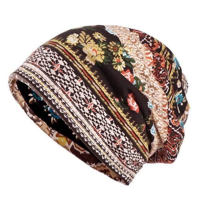 cambioprcaribe Beanie Hats Brown Hippie Sunflower Floral Beanie Hat