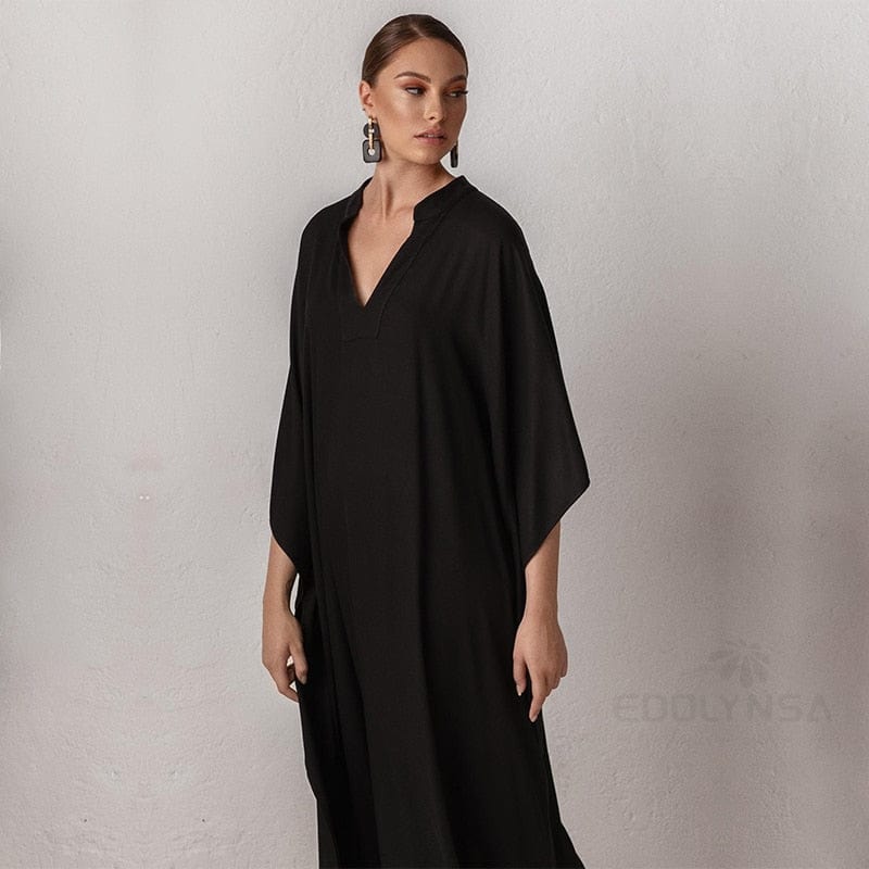 cambioprcaribe Black / One Size Long Red V-neck Maxi Dress