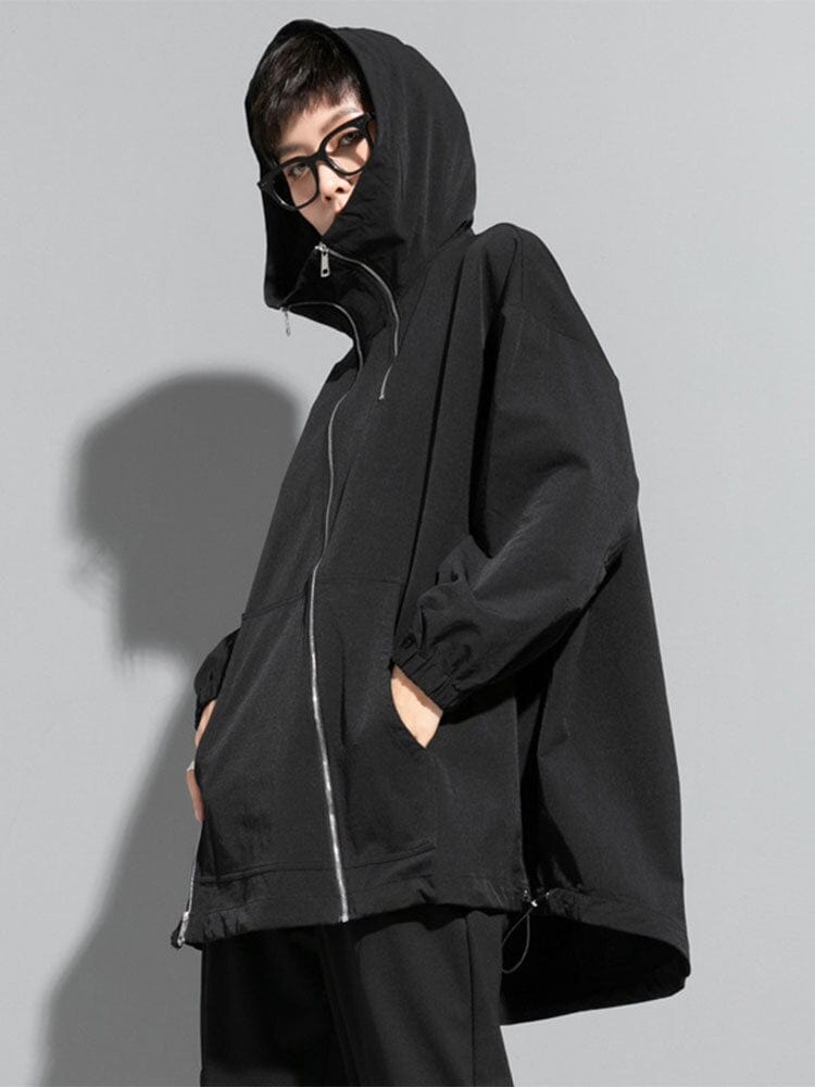 cambioprcaribe Black / One Size Windbreaker Loose Hooded Coat