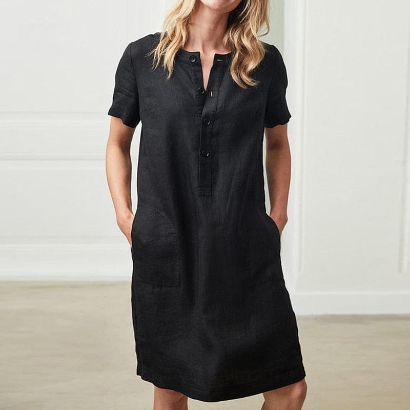 cambioprcaribe Black / S Pure Modesty Short Sleeve Button Dress