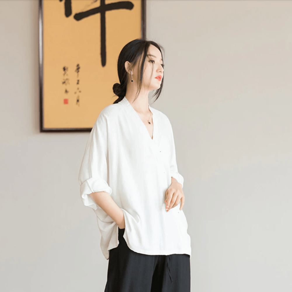 cambioprcaribe Blouse Summer Linen Loose Blouse