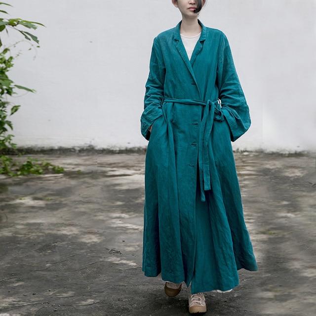 cambioprcaribe Blue green / M Cotton Linen Bandage Trench Coat | Lotus