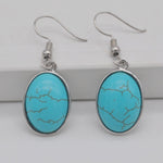 cambioprcaribe Blue Howlite Natural Stone Oval Earrings