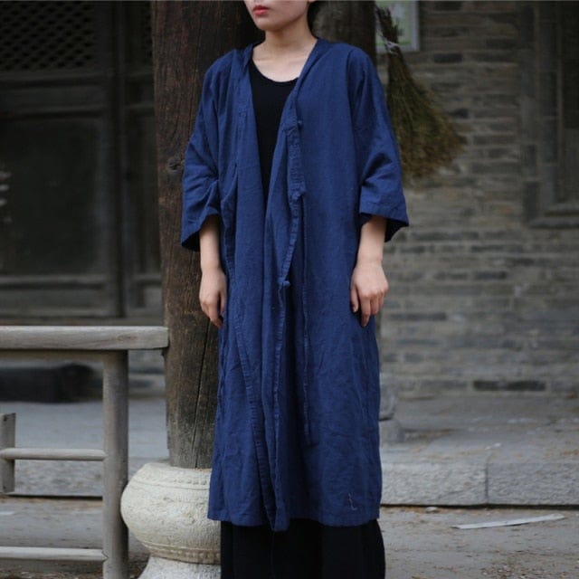 cambioprcaribe Coat Navy Blue / One Size Amaris Vintage Linen Trench Coat