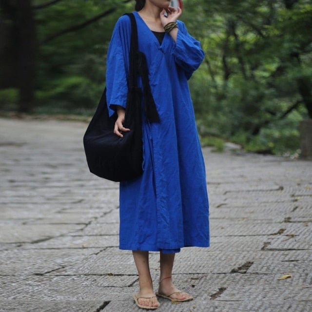 cambioprcaribe Coat Royal Blue / One Size Amaris Vintage Linen Trench Coat