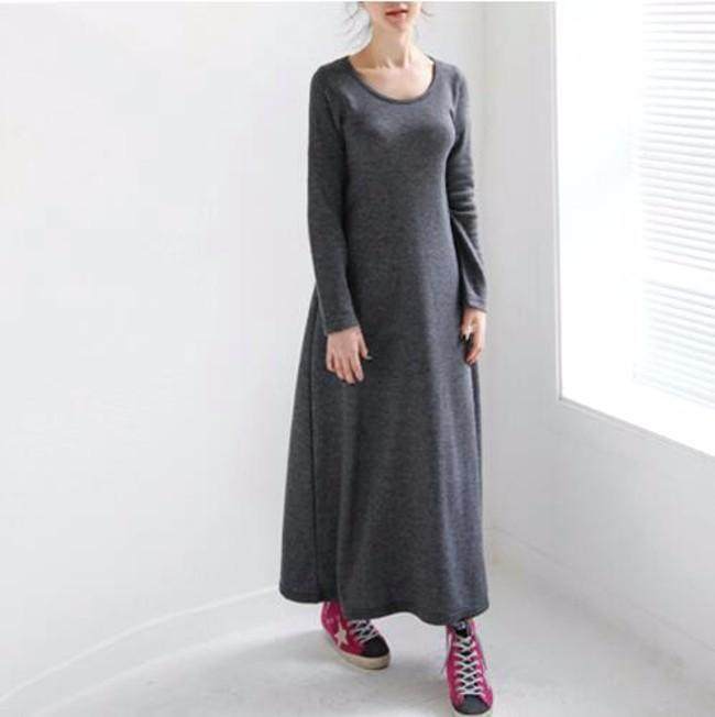 cambioprcaribe Dark Grey / M Dalia Long Sleeve Warm Maxi Dress