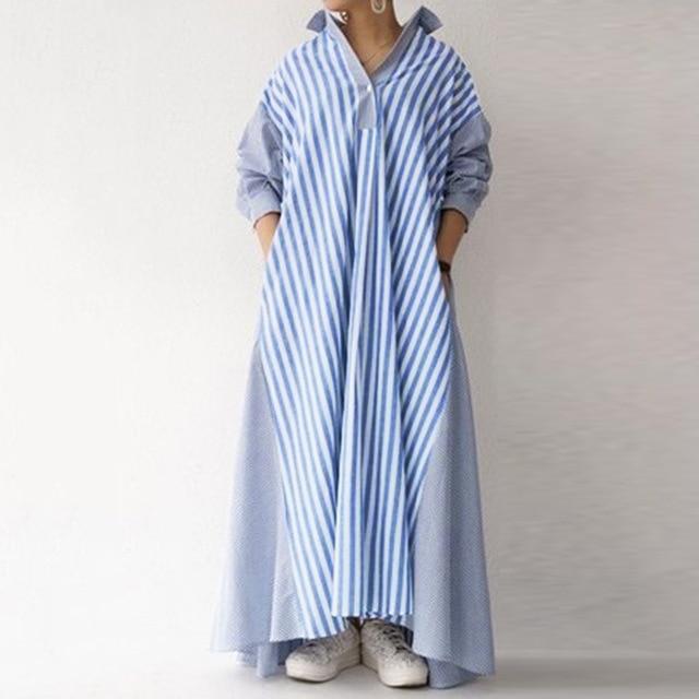 cambioprcaribe Dresses Light Blue / S Plus Size Striped Shirt Dress