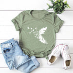 cambioprcaribe F0458-Olive green / S Soft Feather Short Sleeve O-Neck Tee