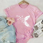 cambioprcaribe F0458-Pink / S Soft Feather Short Sleeve O-Neck Tee