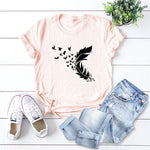 cambioprcaribe F0458-Qianfen / S Soft Feather Short Sleeve O-Neck Tee