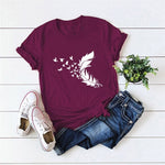 cambioprcaribe F0458-WineRed / S Soft Feather Short Sleeve O-Neck Tee