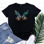 cambioprcaribe F0632-Black / S Graphic New Butterfly Printed Top