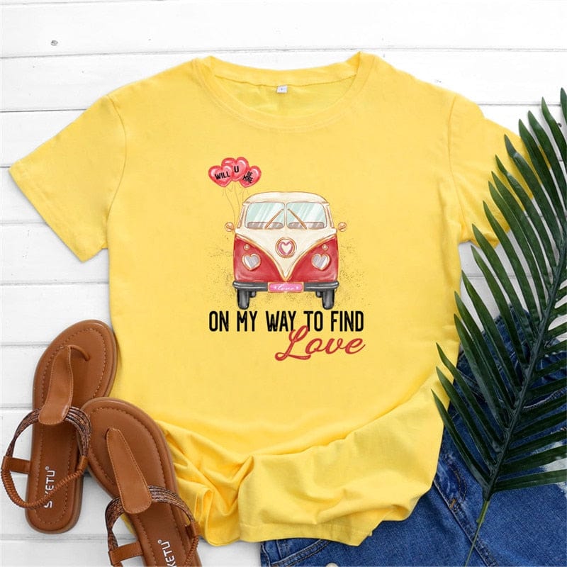 cambioprcaribe F0637-Yellow / S Love Bus Printed T-Shirt