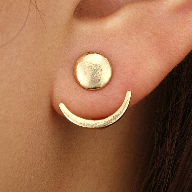 cambioprcaribe Gold Geometric Round Moon Earrings