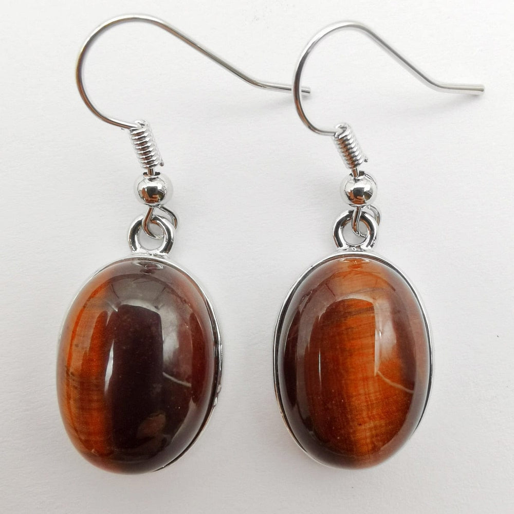 cambioprcaribe Gold Tigereye Natural Stone Oval Earrings
