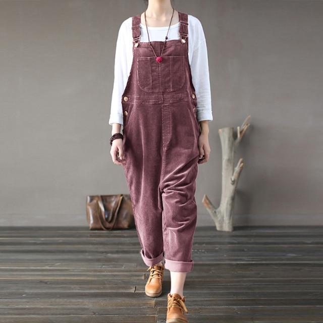 cambioprcaribe Jumpsuits Claret / M Gianna Corduroy Loose Jumpsuits