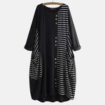 cambioprcaribe Midi Dress Black / M Anna O Neck Striped Midi Dress