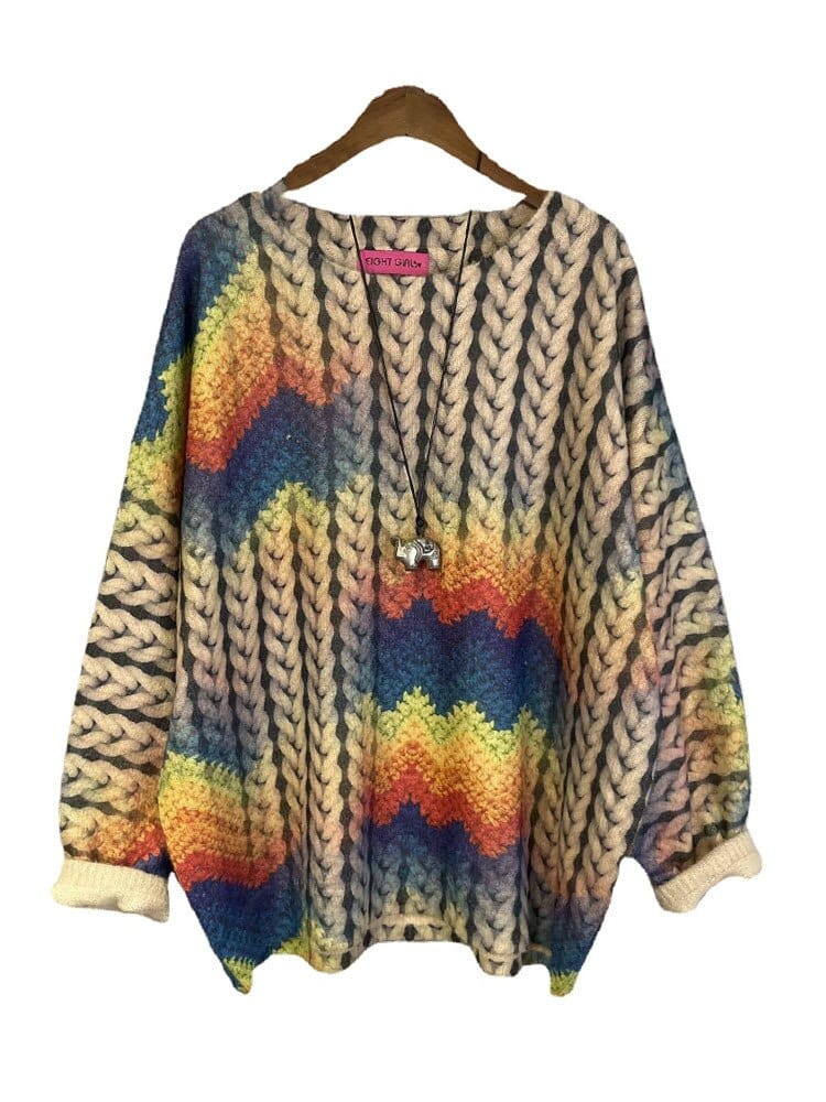 cambioprcaribe Multi-Colors / OneSize Harajuku Knitwear Printed Sweater