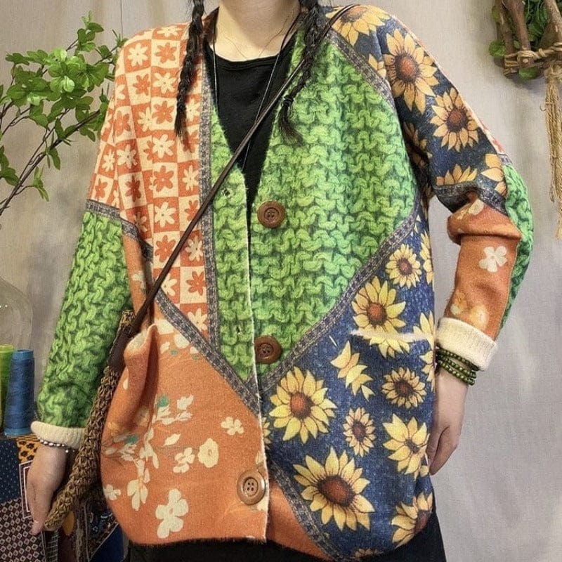 Floral Knitted Loose Cardigan