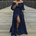 cambioprcaribe Navy / S Off Shoulder High Split Maxi Dress