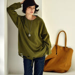 cambioprcaribe outerwear green / XL Oversized Ripped Pullover