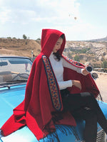 cambioprcaribe outerwear Red / CN Lucy Embroidered Hooded Poncho