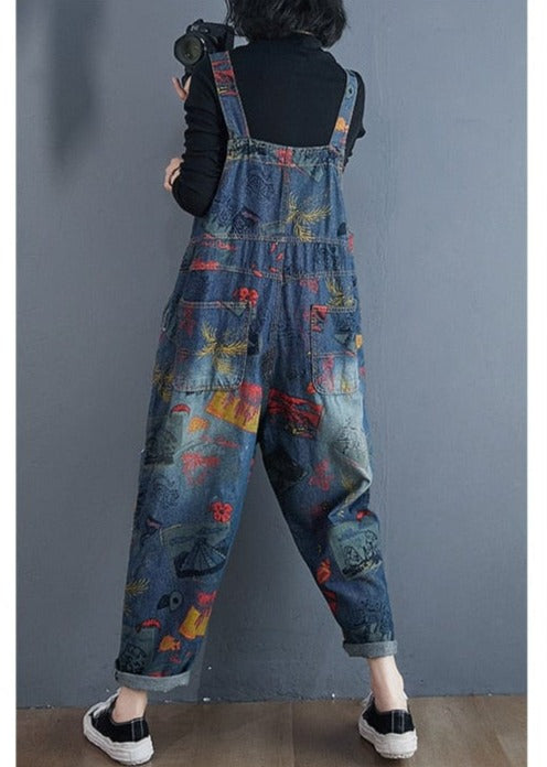 cambioprcaribe Overall Abstract Painting Vintage Denim Overalls