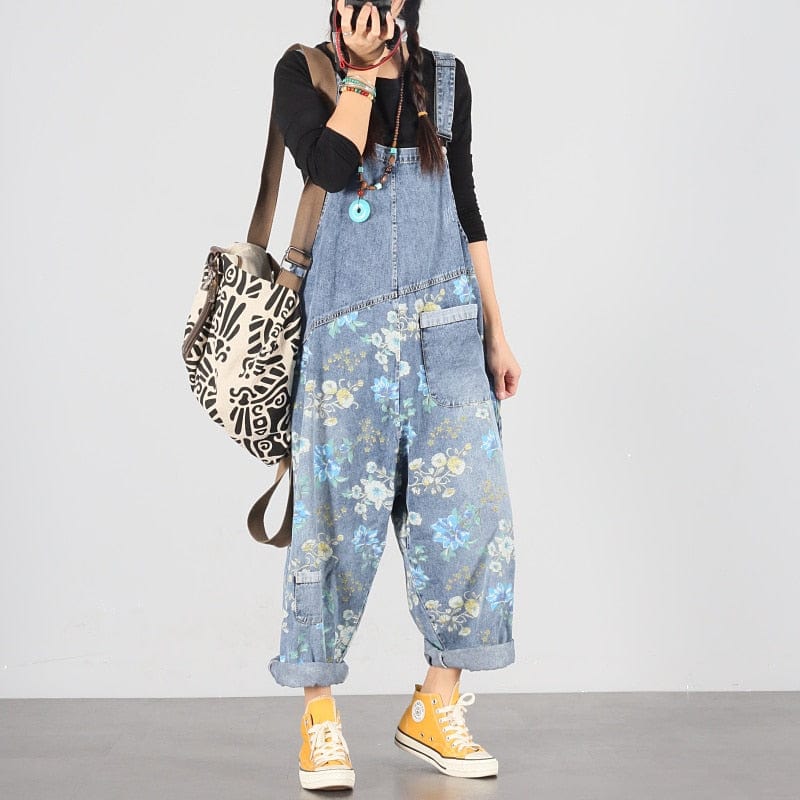 cambioprcaribe Overall Light Blue Floral Denim Overall