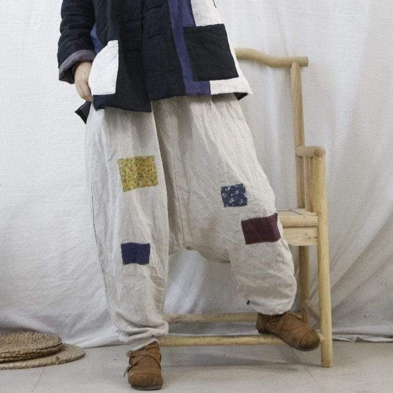 cambioprcaribe Pants Beige / One Size Oversized Patchwork Linen Pants | Zen