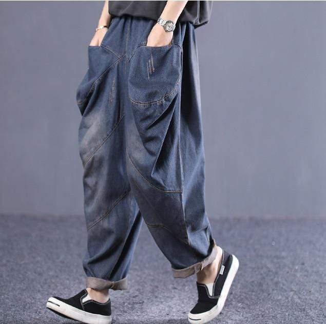 cambioprcaribe Pants Blue / M Oversized Vintage Pleated Jeans