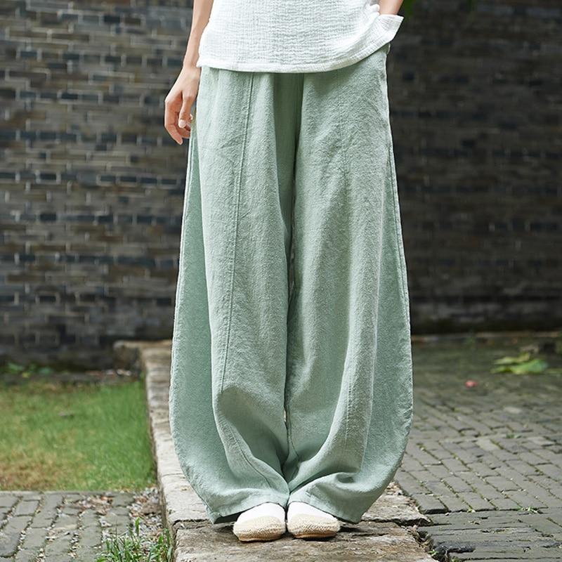 cambioprcaribe Pants Pea Green / L Sakura Wide Leg Linen Pants | Zen