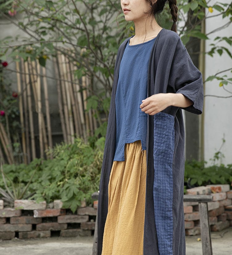 cambioprcaribe Patchwork Long Cotton Linen Cardigan