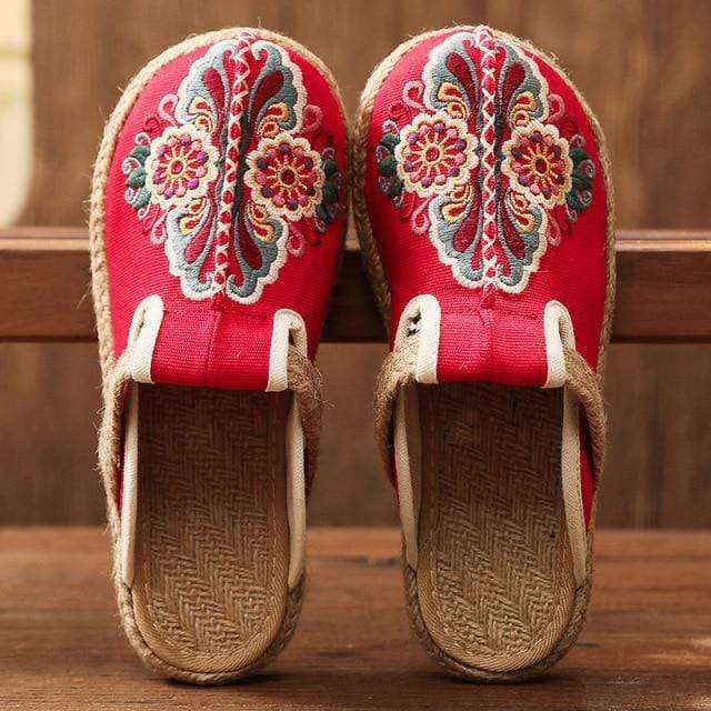 cambioprcaribe Red / 11 Asian Embroidery Hemp & Cotton Loafers