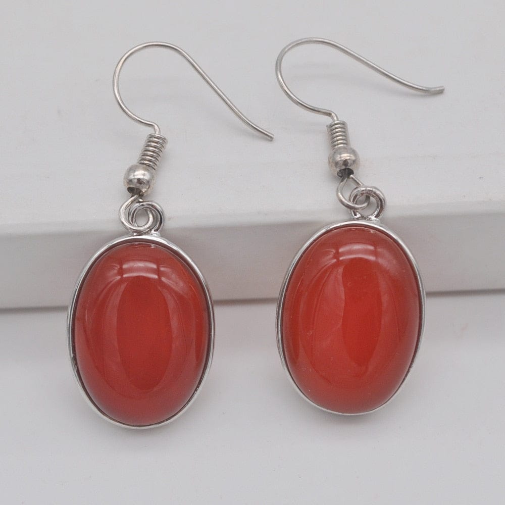 cambioprcaribe Red Carnelian Natural Stone Oval Earrings