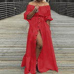 cambioprcaribe Red / S Off Shoulder High Split Maxi Dress