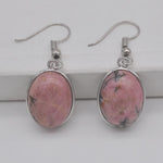 cambioprcaribe Rhodonite Natural Stone Oval Earrings